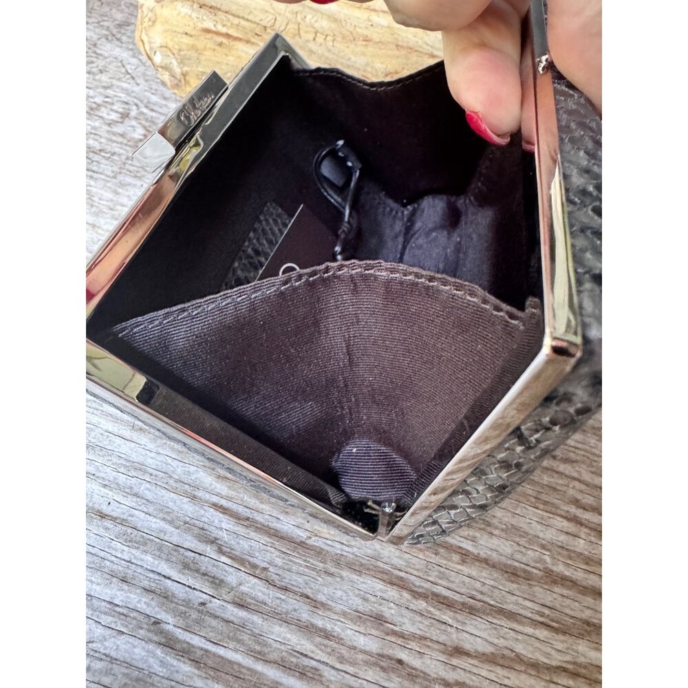 Cole Haan Black Snake Print Minaudiere Clutch Hard Frame Evening Bag MSRP $148 - Picture 8 of 8